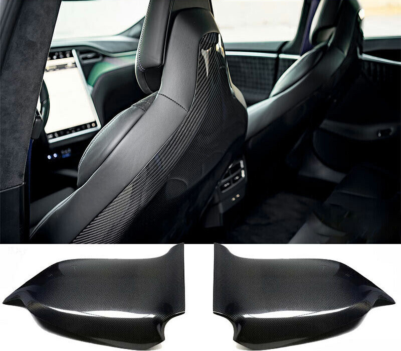 Real Carbon Fiber Car Seat Back Cover Trims 2pcs Pair For Tesla Model S 17-2022